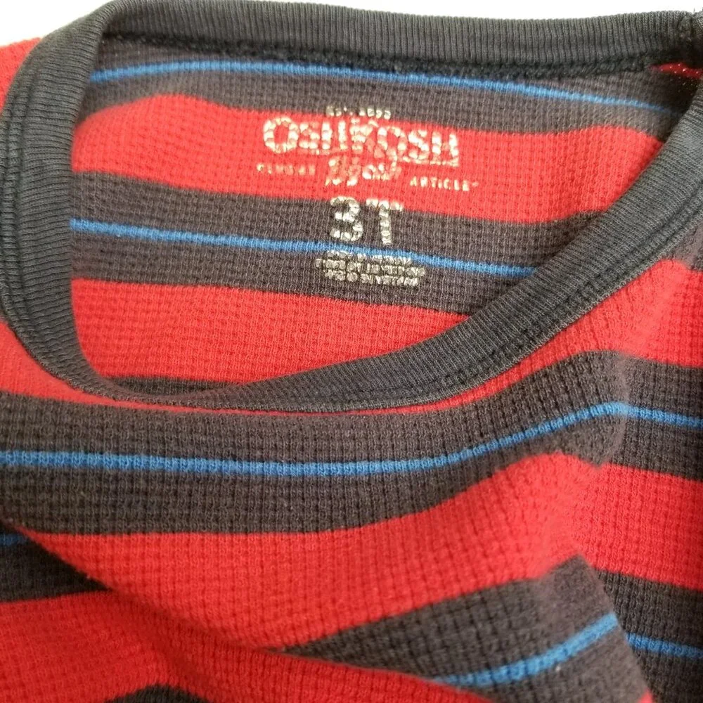 OshKosh Thermal Waffle Knit Long Sleeve Tee Size 3T Red Navy Stripes Preppy